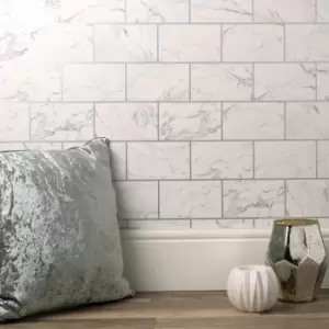 Image of Brick Marble Silver Wallpaper Silver