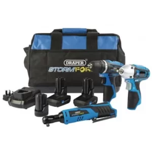 Image of Draper Storm Force&amp;#174; 10.8V Power Interchange Drill Driver Kit (+2x 4Ah Batteries, 1 x 1.5Ah battery, Charger and Bag)