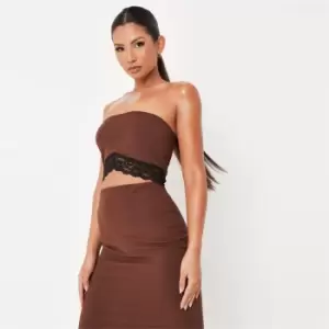 Image of Missguided Coord Lace Trim Bandeau - Brown