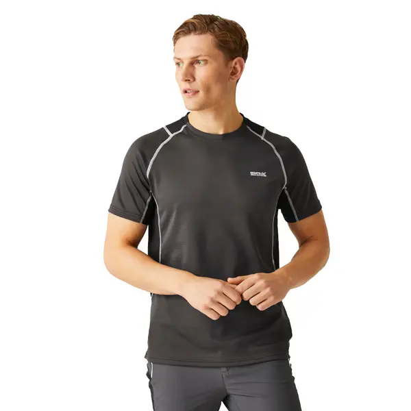 Image of Regatta Mens Virda IV Quick Tech Drying Short Sleeve T Shirt S - Chest 37-38' (94-96.5cm) Ash/Black RMT289-61G-S
