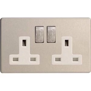 Image of Varilight Screwless 2 Gang Double Pole Socket /w Metal Rocker Switch (Double XDS5WS)-Brushed Steel - XDS5WS