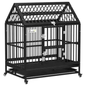 Image of PawHut 43" Heavy Duty Dog Crate on Wheels, with Removable Tray, Openable Top