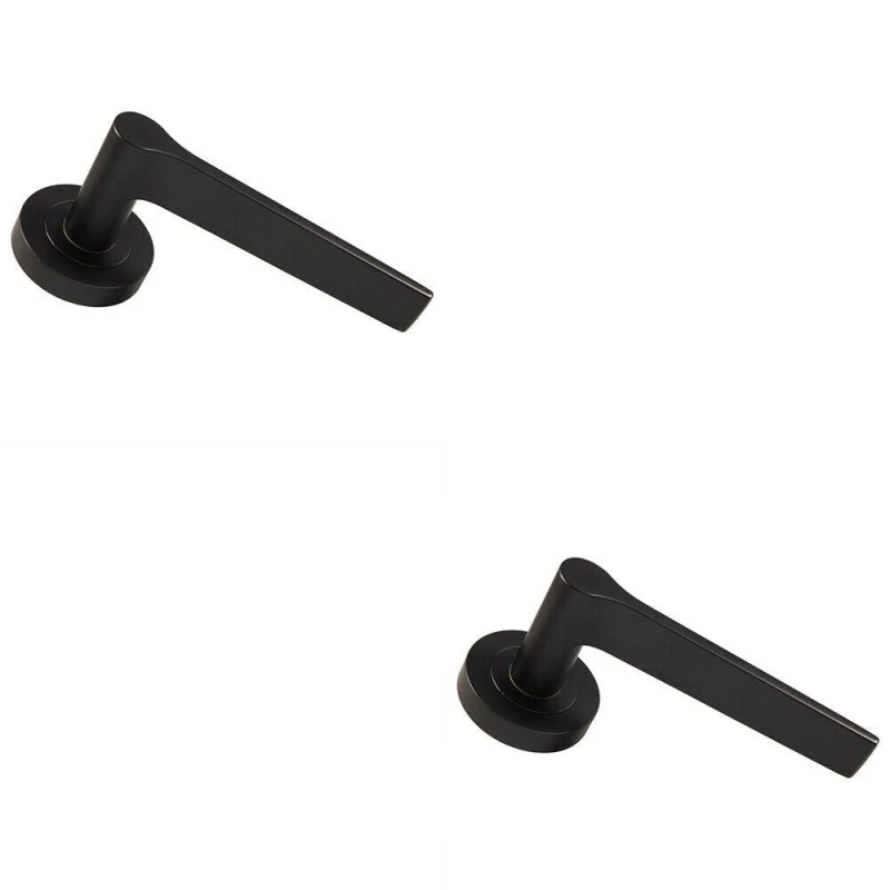 Image of Loops 2x PAIR Straight Rounded Handle on Round Rose Concealed Fix Matt Black Black