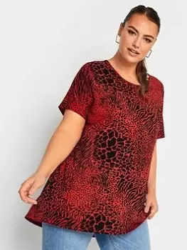 Image of Yours Round Neck Jersey Top Red Print, Red, Size 18, Women