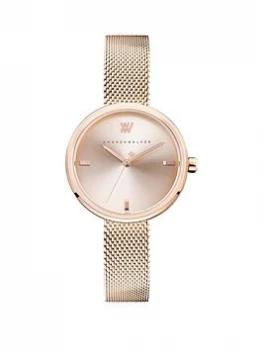 Image of Amanda Walker Rose Blush Sunray Dial Rose Gold Stainless Steel Mesh Strap Ladies Watch