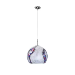 Image of Luna Designer Glass Dome Pendant Light Polished Chrome - Kiss Silver Pattern, 1x E27