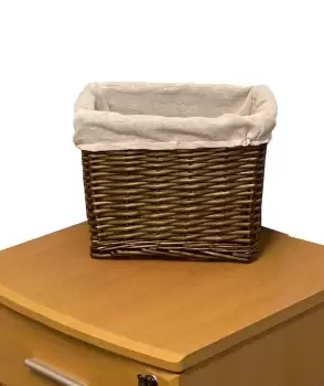 Image of Small Wicker Willow Storage Basket With Cloth Lining 28 x 20 x 21 cm