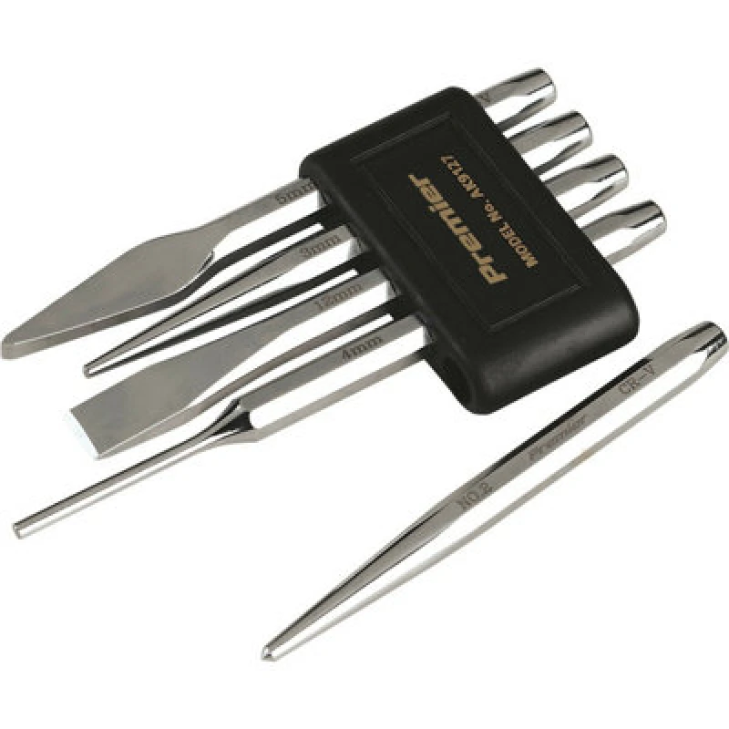 Image of Loops 5 Piece PREMIUM Punch & Chisel Set - Hardened & Tempered - Chromed Steel Metallics