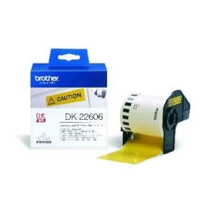 Image of Brother DK22606 Continuous Film Tape 62mm x 15.24m Black on Yellow