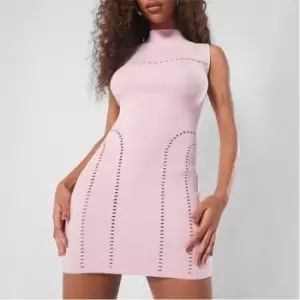 Image of Missguided Rib High Neck Cut Out Knit Mini Dress - Pink