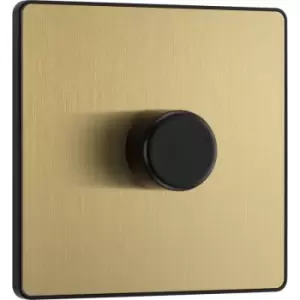 Image of BG Evolve Brushed (Black Ins) Trailing Edge LED 200W Single Dimmer Switch, 2-Way Push On/Off in Brass Steel