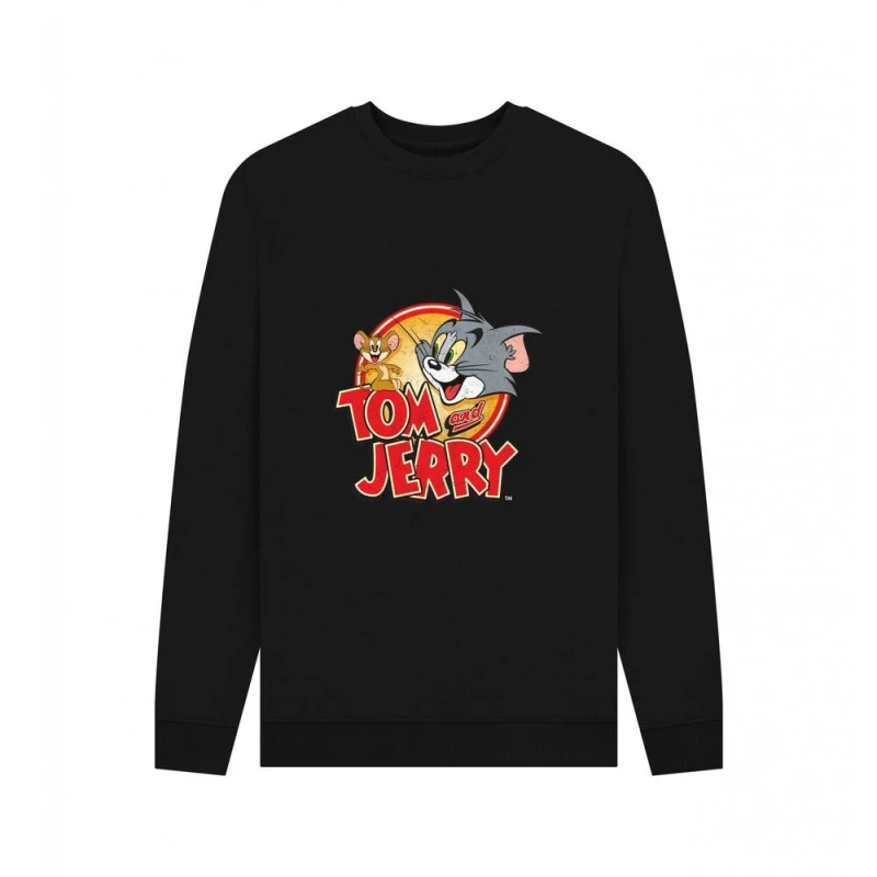 Image of Tom & Jerry Mens Graphic Vintage Sweatshirt in Black Size: Small Black Male S