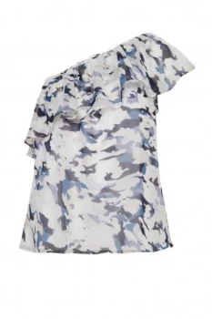 Image of Great Plains Sea Swirl One Shoulder Top Blue