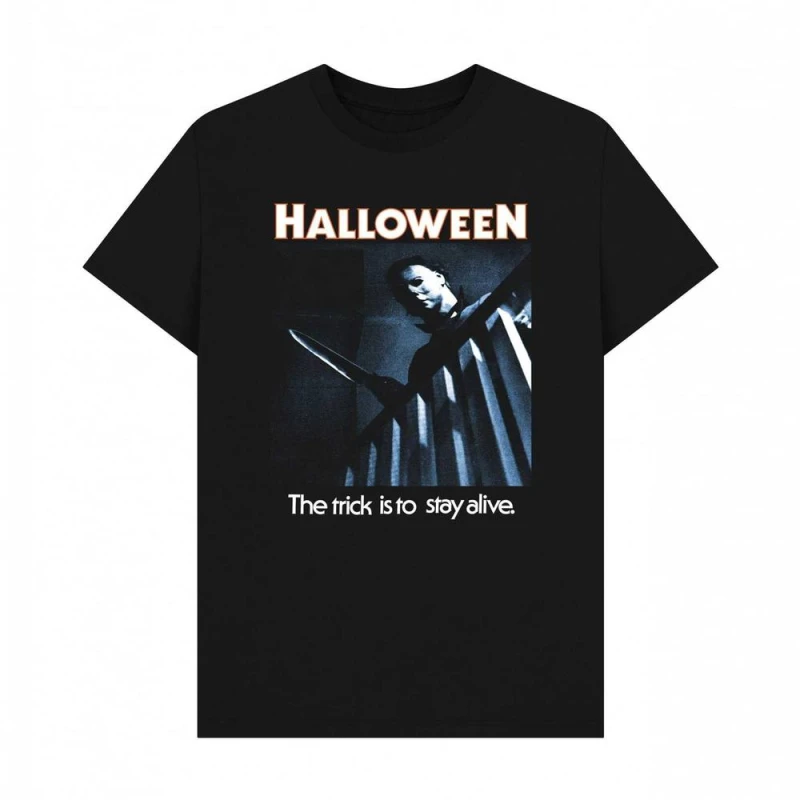 Image of Halloween Mens Trick To Stay Alive Graphic T-Shirt in Black Size: Small Black Male S