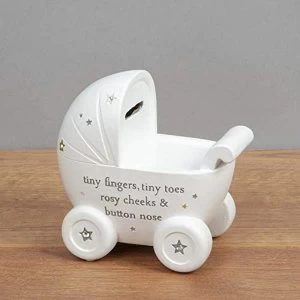 Image of Bambino White Resin Money Box - Pram