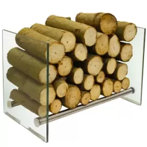 Image of Techstyle Okaton 58Cm Contemporary Tempered Glass And Steel Log Store Silver