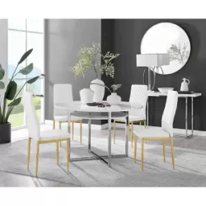 Image of Furniture Box Adley White High Gloss Storage Dining Table and 4 White Milan Gold Leg Chairs