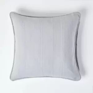 Image of Homescapes - Cotton Rajput Ribbed Silver Grey Cushion Cover, 60 x 60cm - Grey