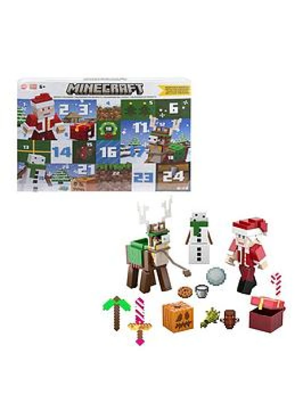 Image of Mattel Minecraft Advent Calendar 3 3.25-in Scale Action Figures including Santa 17 Accessories & 4 Stickers Pixelated Desi (Calendario de adviento)