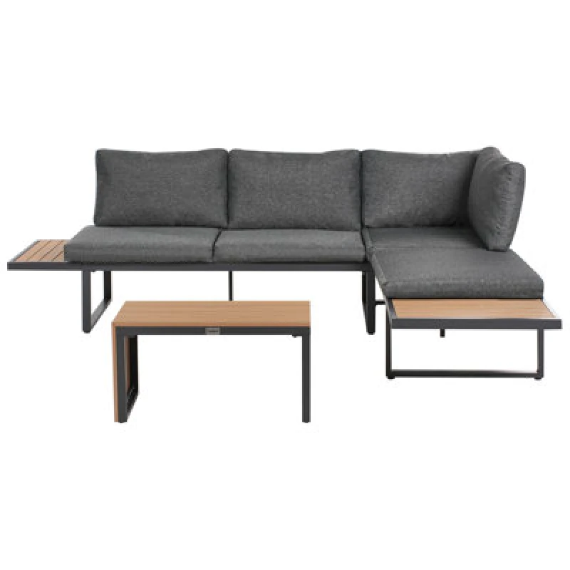 Image of Beliani Garden Corner Sofa With Table 4 Seater Pienza Right Hand Light Brown/ Grey