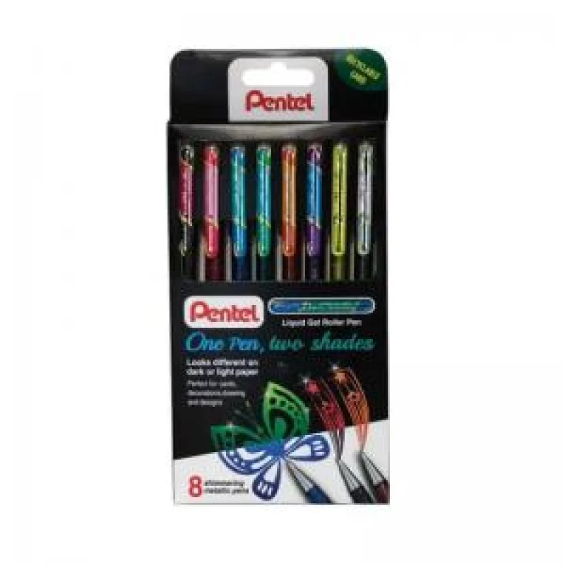 Image of Pentel Pentel Hybrid DualMetallic 1.0mm Gel Pen 8 Piece Cardboard Wallet Assorted Colours (Pack 8) - YK110/8-M YK110/8-M