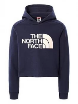 Image of The North Face Girls Drew Peak Crop Pullover Hoodie - Navy, Size S=7-8 Years, Women