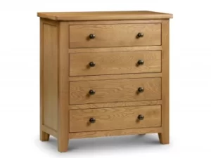 Image of Julian Bowen Marlborough 4 Drawer Oak Wooden Chest of Drawers Assembled