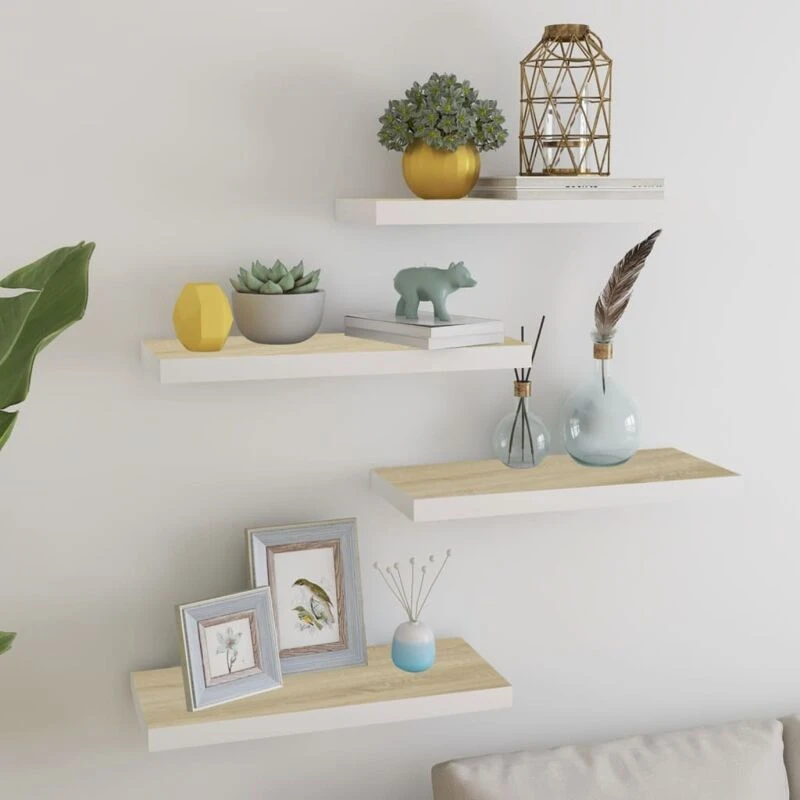 Image of VIDAXL Vidaxl - Floating Wall Shelves 4 pcs Oak and White 60x23.5x3.8cm mdf 8720286416792