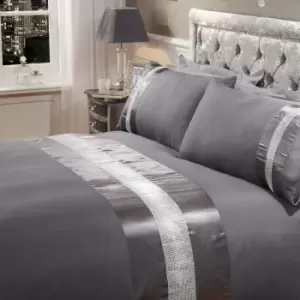 Image of Sienna Diamante Duvet Cover With Pillowcase Bedding Set Dark Grey Super King