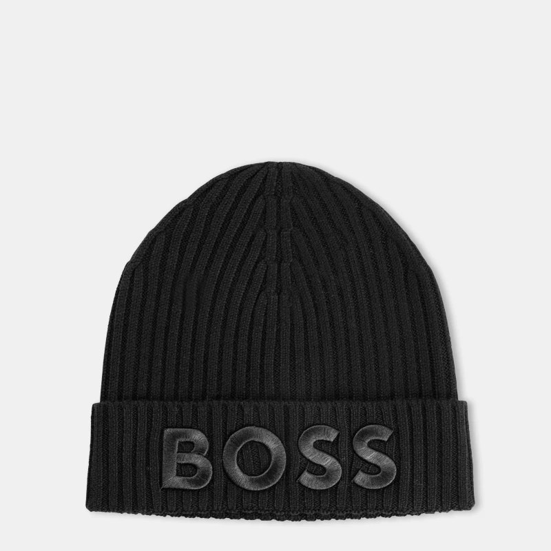 Image of Boss Womens Lara Logo Ribbed Knit Beanie Black female One Size