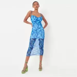 Image of Missguided Neck Midaxi Dress Strappy Mesh - Blue