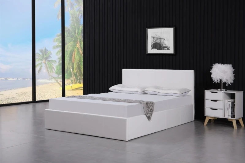 Image of KOSY KOALA Ottoman Storage Bed white small double 4ft leather and 1 Mattress bedroom furniture White