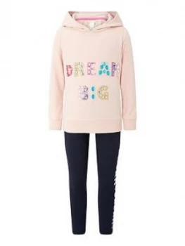 Image of Monsoon Girls Slogan Hoodie And Legging Set - Pale Pink