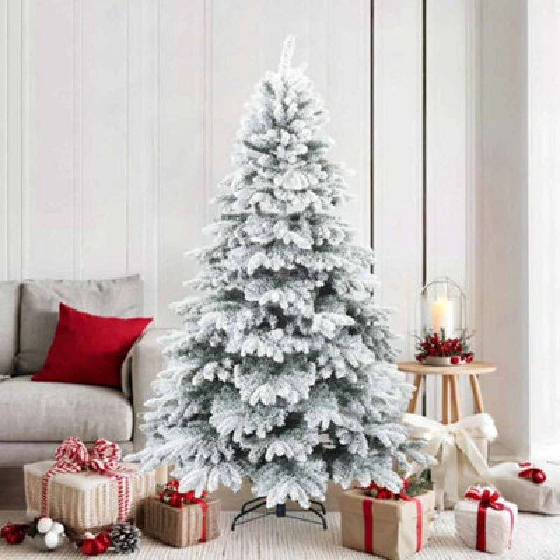 Image of vidaXL Artificial Hinged Christmas Tree Snow Flocked White 180cm, White 42019318