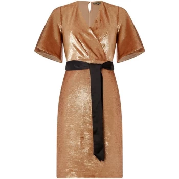Image of Biba Sequin Wrap Dress Rose Gold 8 - Rose Gold