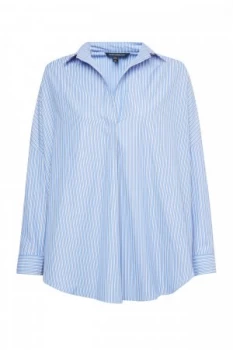 Image of French Connection Bega Stripe Dip Hem Shirt Blue