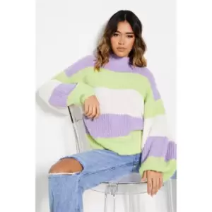 Image of I Saw It First Multi Stripe Cosy Oversized Turtle Neck Jumper - Purple
