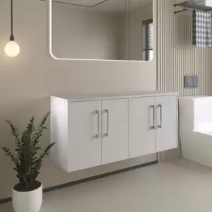 Image of Juno Wall Hung 4-Door Vanity Unit with Worktop 1200mm Wide - White Ash - Hudson Reed