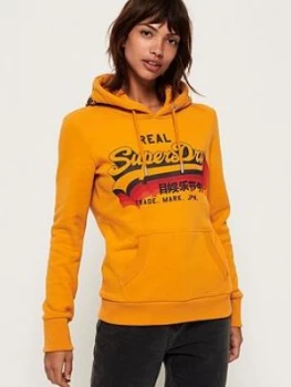 Image of Superdry Vintage Logo Rainbow Shadow Hoodie - Yellow, Size 18, Women