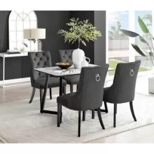 Image of Furniture Box Carson White Marble Effect Dining Table and 4 Black Belgravia Black Leg Chairs