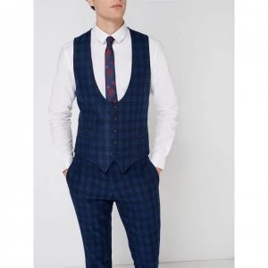 Image of Label Lab Turner Skinny Fit Large Check Suit Waistcoat - Blue