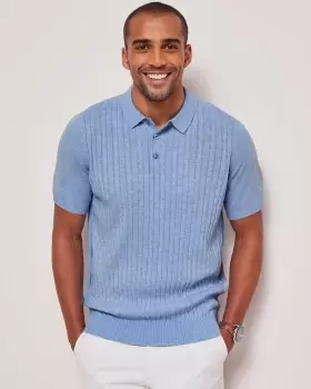 Image of Cotton Traders Mens Luxury Soft Touch Cable Polo in Blue