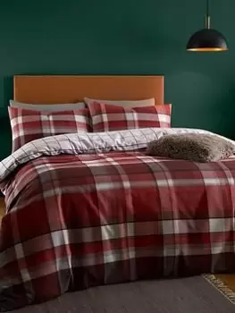 Image of Catherine Lansfield Check Reversible Brushed Duvet Cover Set In Red