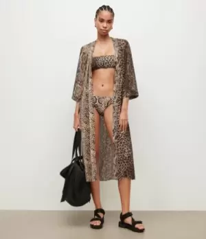 Image of AllSaints Womens Carine Noche Snake Kimono, Yellow, Size: 8