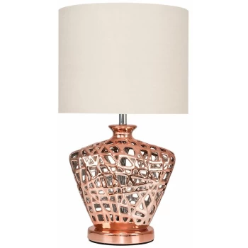 Image of Kalvin Lattice Vase Table Lamp in Copper with Rolla Shade - Beige