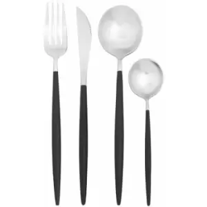 Image of Cutlery Sets 16 Piece Knife And Fork Set Silver And Black Finish Kitchen Spoons Cutlery Scratch / Rust Resistant Stainless Steel Knives And Forks Set
