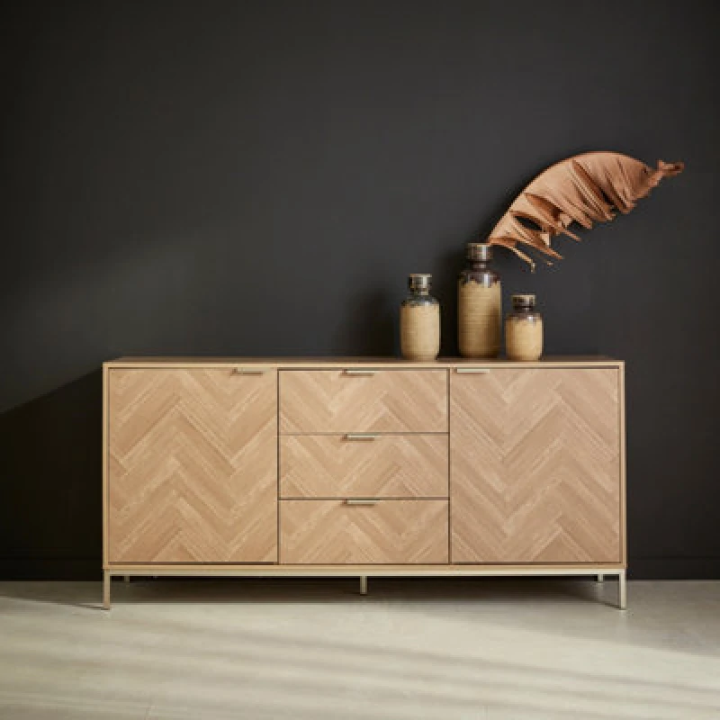 Image of sweeek 160cm Herringbone Sideboard With 3 Drawers Light Brown