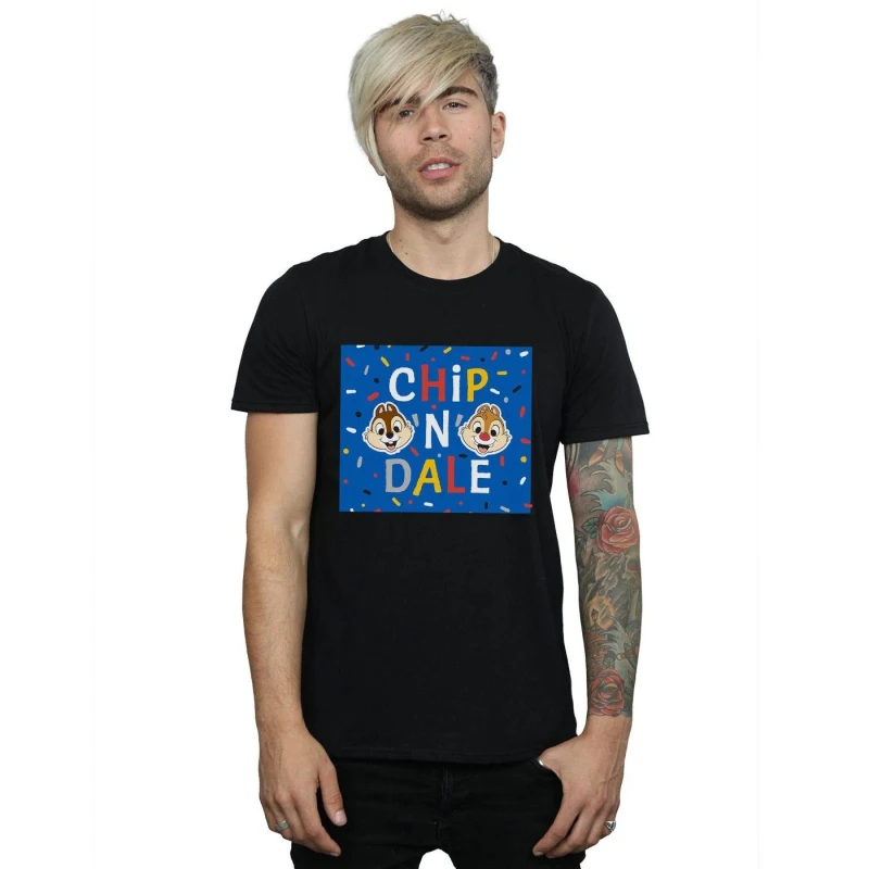 Image of Disney Men Chip N Dale Blue Frame T-Shirt in Black Size: Small Black S Male 5059114356683