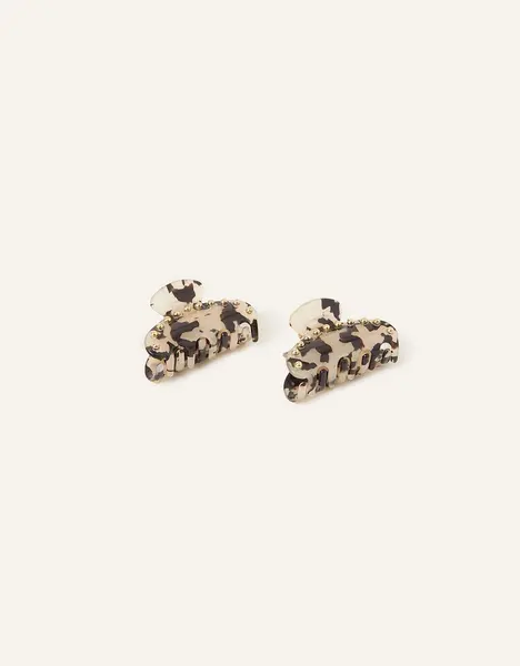 Image of Accessorize Small Studded Tortoiseshell Claw Clips Set of Two Brown