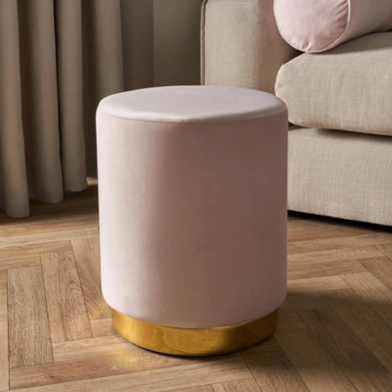 Image of OHS OHS Matte Velvet Footstool Pouffe Modern Vanity Home Bedroom Seat Cushion Rest Chair in Pink Pink One Size Unisex 5027434198238